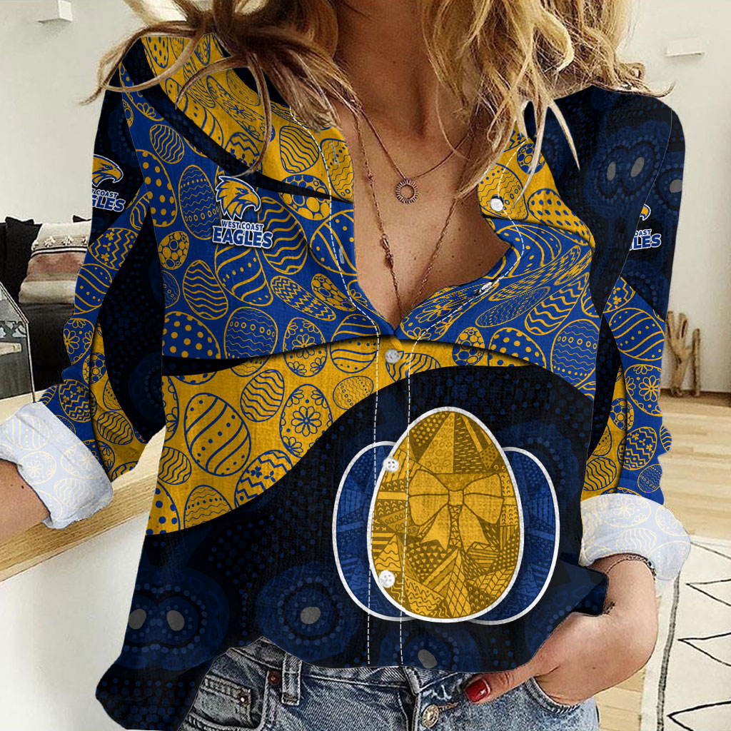 Personalized West Coast Eagles Football Women Casual Shirt Easter Egg Pattern Blue Gold Tribal Dot Art Style