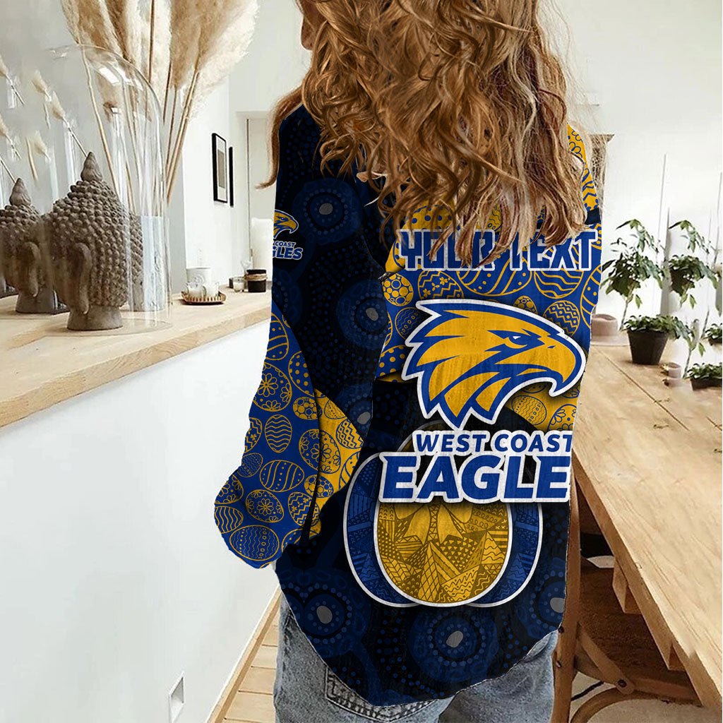 Personalized West Coast Eagles Football Women Casual Shirt Easter Egg Pattern Blue Gold Tribal Dot Art Style