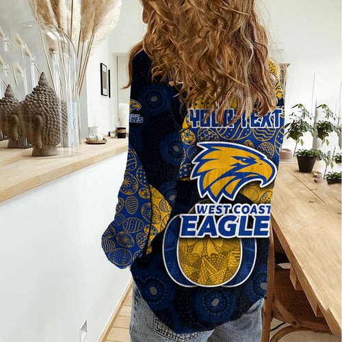 Personalized West Coast Eagles Football Women Casual Shirt Easter Egg Pattern Blue Gold Tribal Dot Art Style