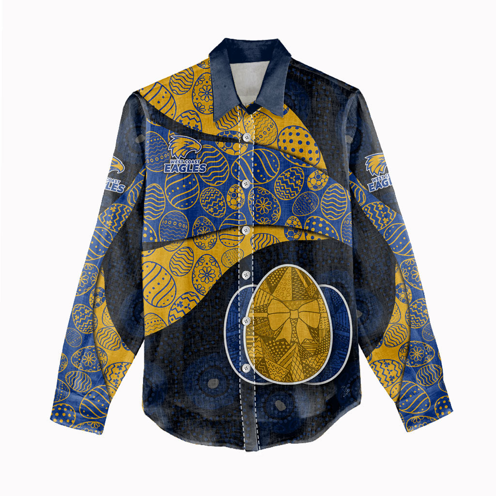 Personalized West Coast Eagles Football Women Casual Shirt Easter Egg Pattern Blue Gold Tribal Dot Art Style