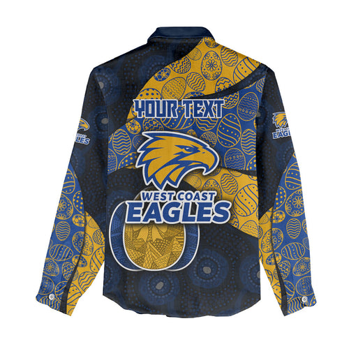 Personalized West Coast Eagles Football Women Casual Shirt Easter Egg Pattern Blue Gold Tribal Dot Art Style