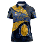 Personalized West Coast Eagles Football Women Polo Shirt Easter Egg Pattern Blue Gold Tribal Dot Art Style