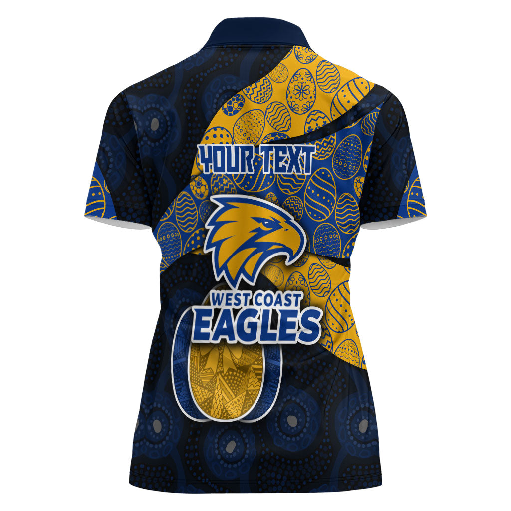 Personalized West Coast Eagles Football Women Polo Shirt Easter Egg Pattern Blue Gold Tribal Dot Art Style
