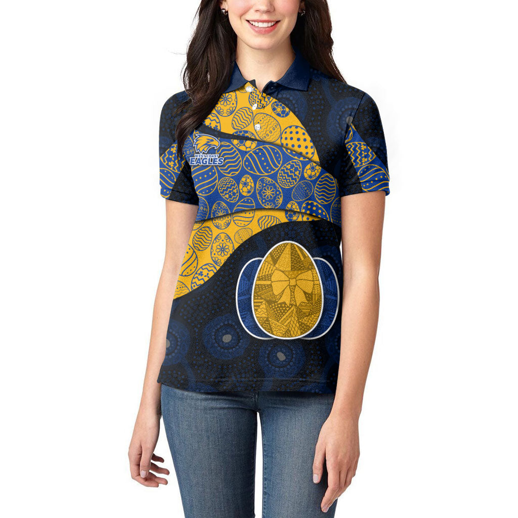 Personalized West Coast Eagles Football Women Polo Shirt Easter Egg Pattern Blue Gold Tribal Dot Art Style