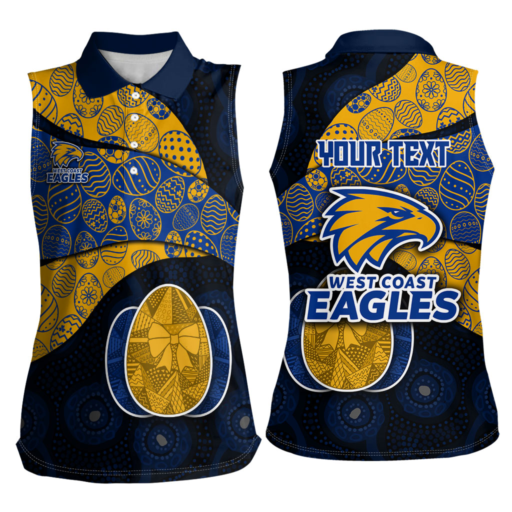 Personalized West Coast Eagles Football Women Sleeveless Polo Shirt Easter Egg Pattern Blue Gold Tribal Dot Art Style