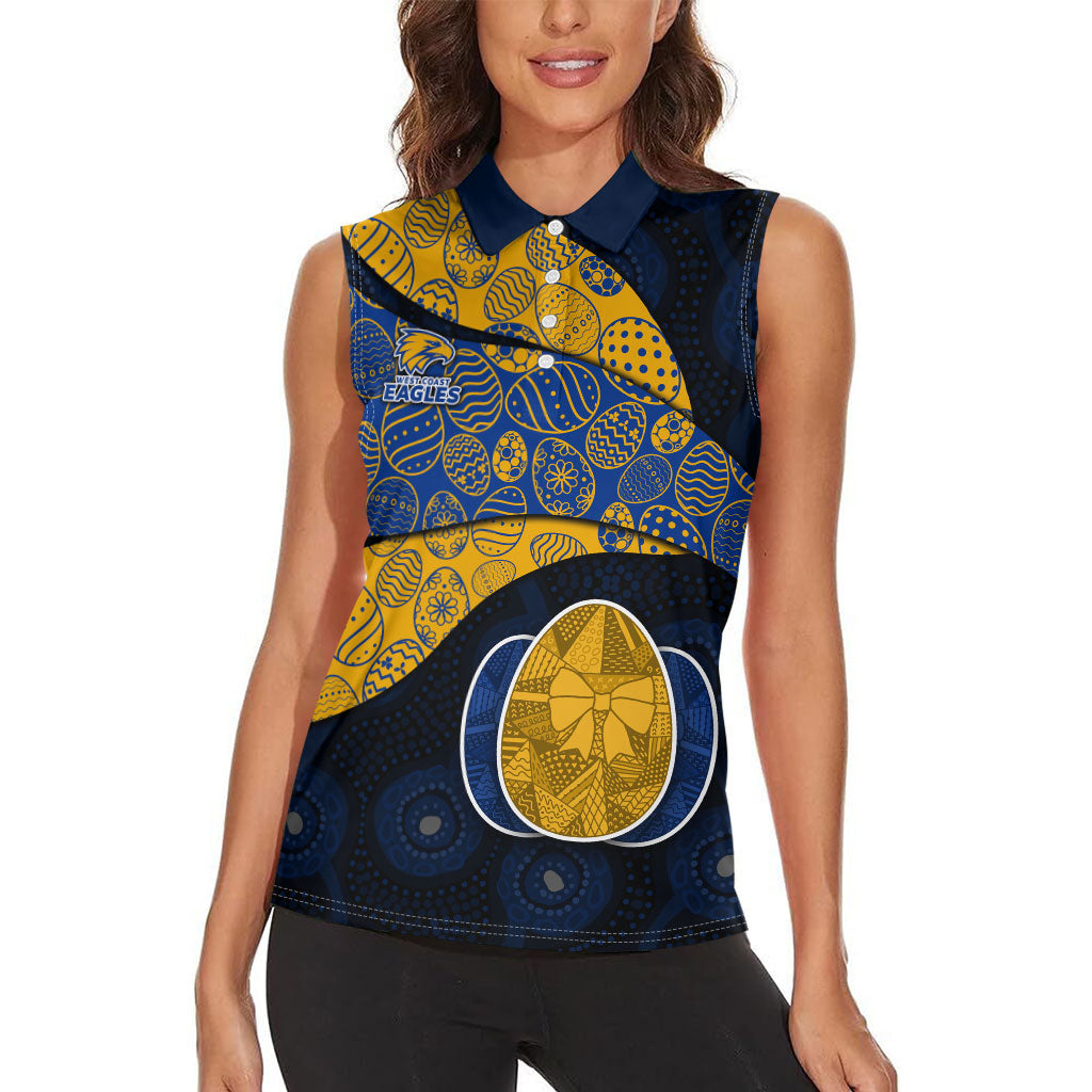 Personalized West Coast Eagles Football Women Sleeveless Polo Shirt Easter Egg Pattern Blue Gold Tribal Dot Art Style