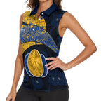 Personalized West Coast Eagles Football Women Sleeveless Polo Shirt Easter Egg Pattern Blue Gold Tribal Dot Art Style
