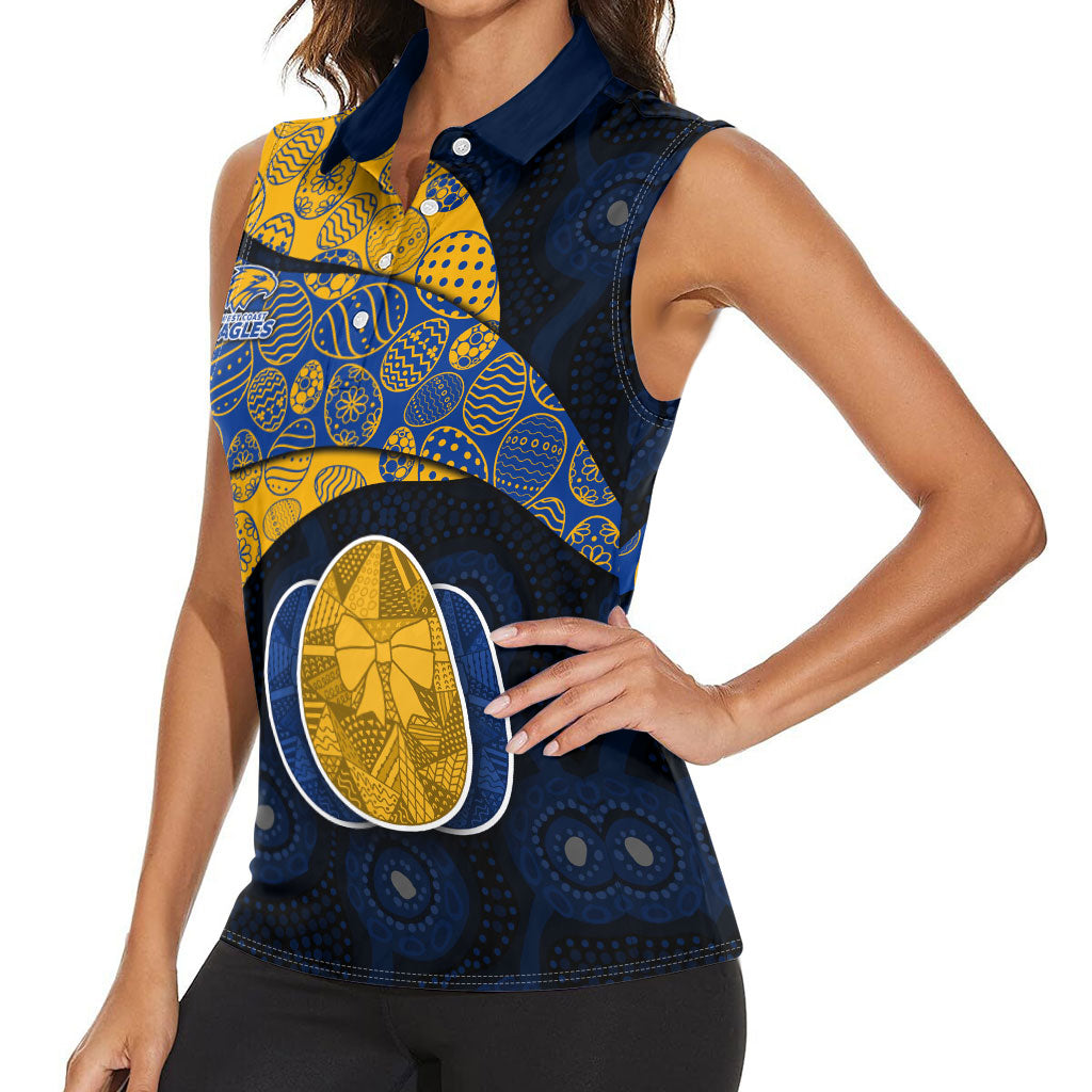 Personalized West Coast Eagles Football Women Sleeveless Polo Shirt Easter Egg Pattern Blue Gold Tribal Dot Art Style