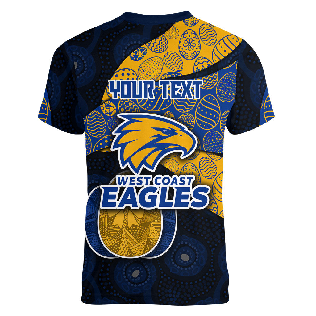 Personalized West Coast Eagles Football Women V-Neck T-Shirt Easter Egg Pattern Blue Gold Tribal Dot Art Style