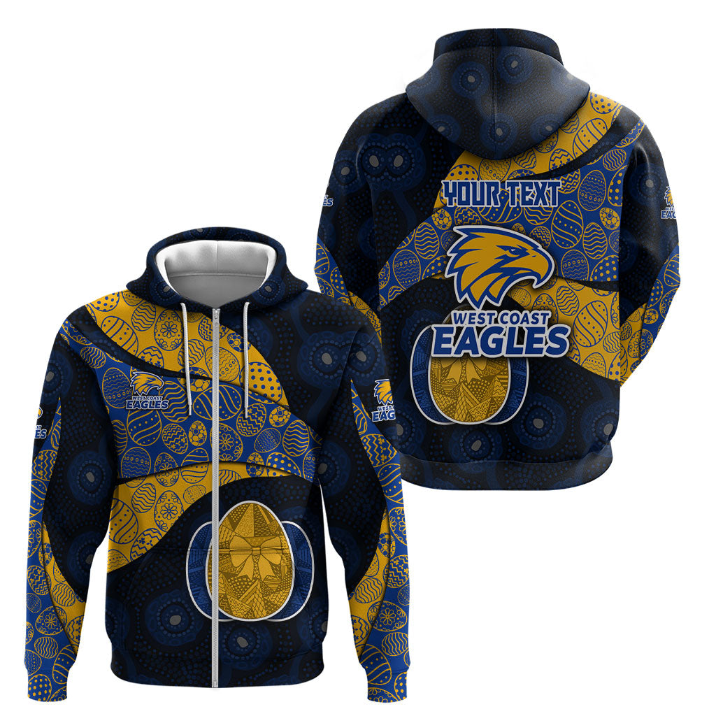 Personalized West Coast Eagles Football Zip Hoodie Easter Egg Pattern Blue Gold Tribal Dot Art Style