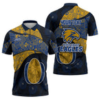 Personalized West Coast Eagles Football Zipper Polo Shirt Easter Egg Pattern Blue Gold Tribal Dot Art Style