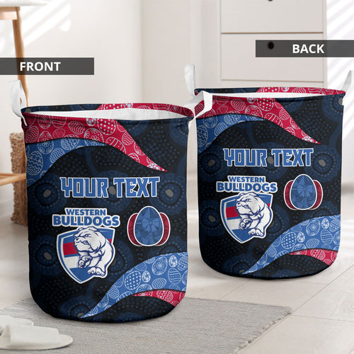 Personalized Western Bulldogs Football Laundry Basket Easter Egg Pattern Red Blue Tribal Dot Art Style