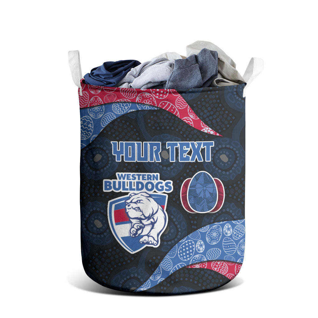 Personalized Western Bulldogs Football Laundry Basket Easter Egg Pattern Red Blue Tribal Dot Art Style