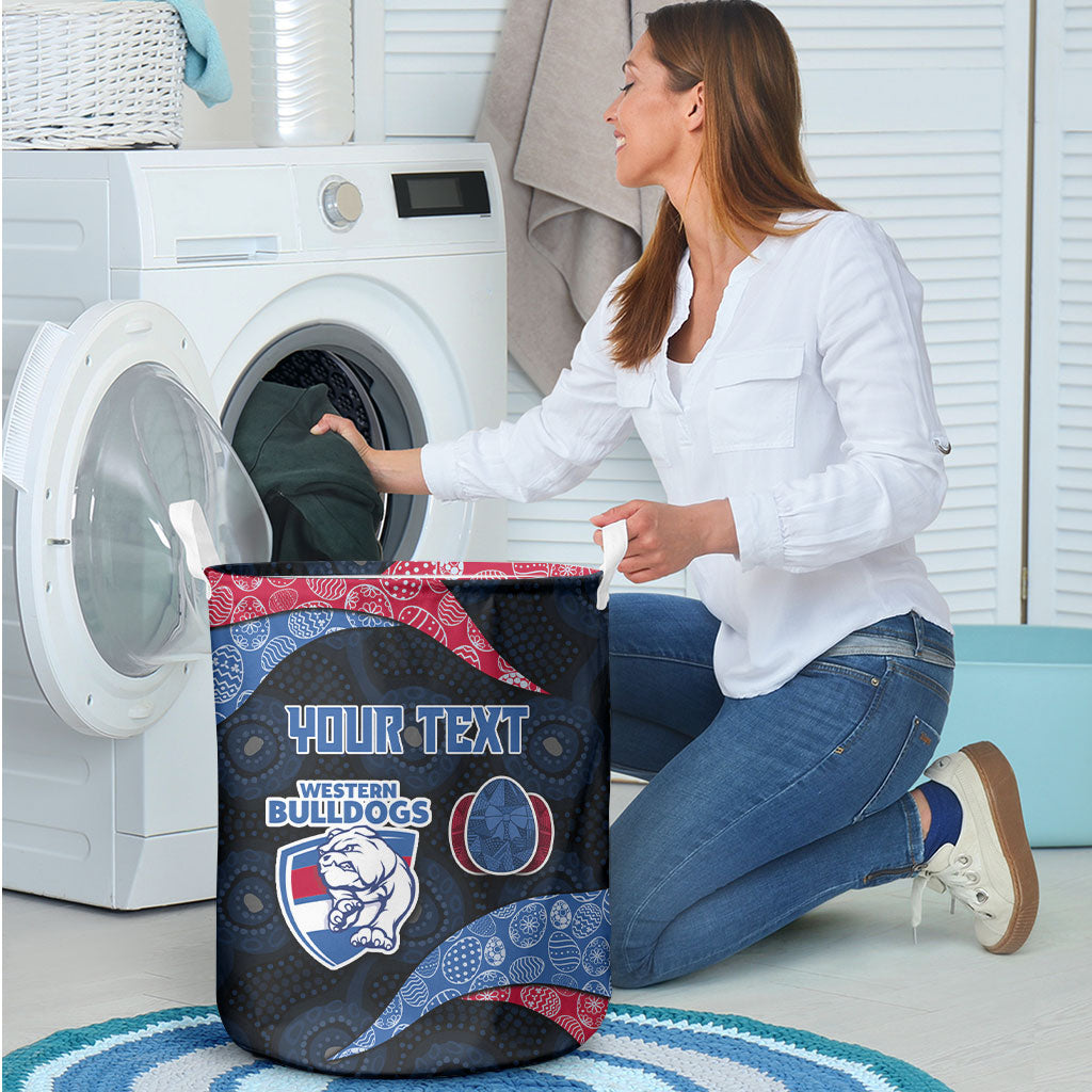 Personalized Western Bulldogs Football Laundry Basket Easter Egg Pattern Red Blue Tribal Dot Art Style