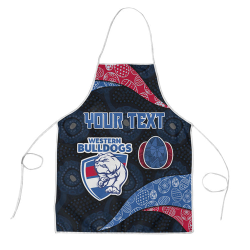 Personalized Western Bulldogs Football Apron Easter Egg Pattern Red Blue Tribal Dot Art Style