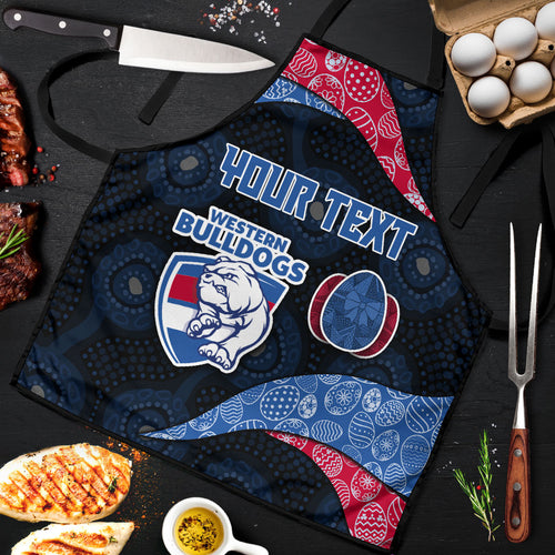 Personalized Western Bulldogs Football Apron Easter Egg Pattern Red Blue Tribal Dot Art Style