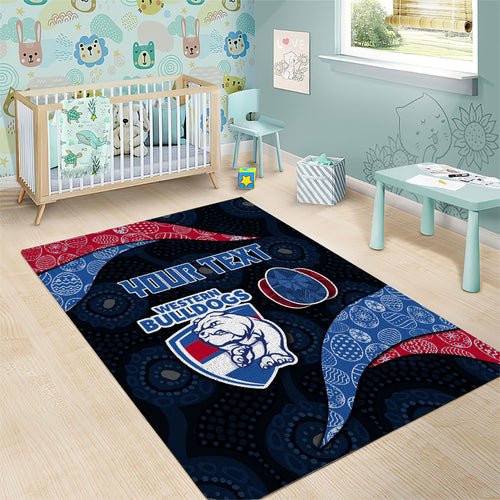 Personalized Western Bulldogs Football Area Rug Easter Egg Pattern Red Blue Tribal Dot Art Style