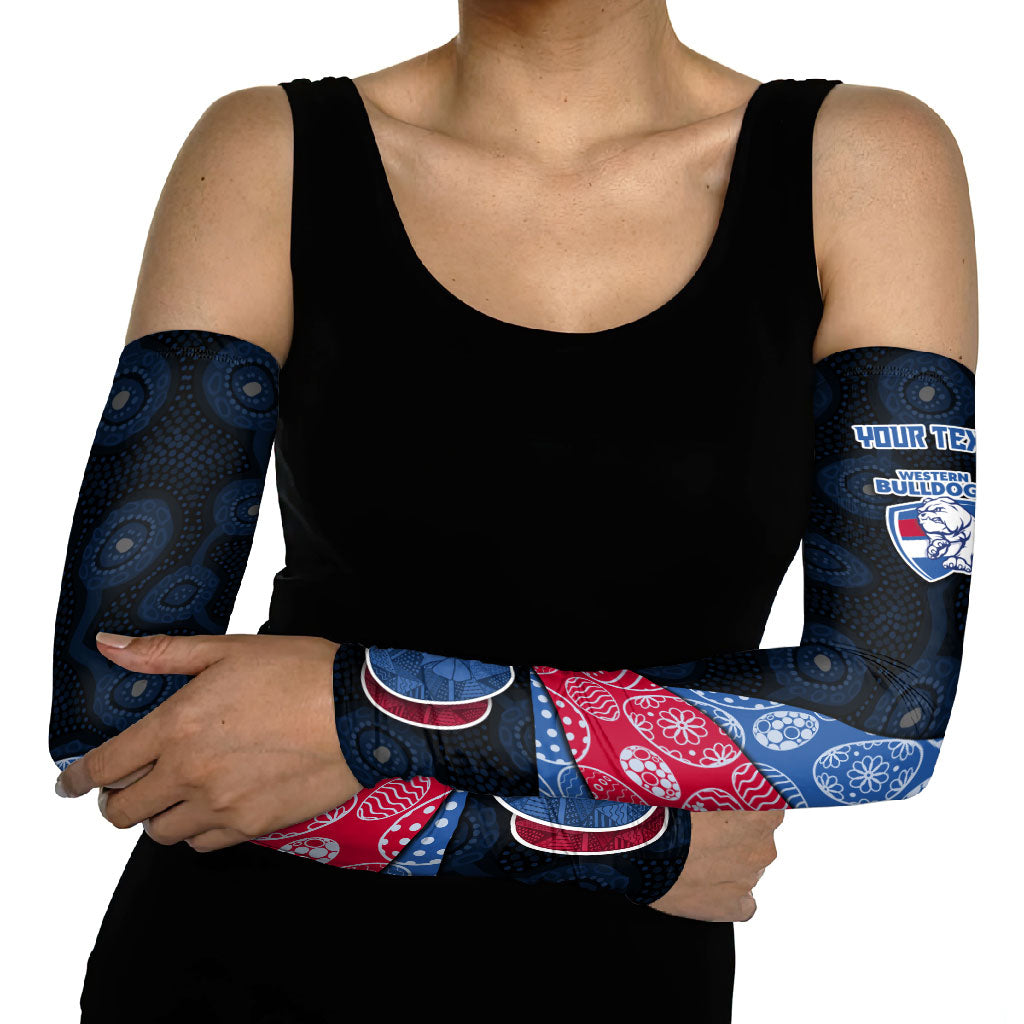 Personalized Western Bulldogs Football Arm Sleeves Easter Egg Pattern Red Blue Tribal Dot Art Style