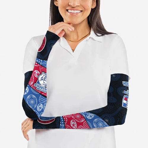 Personalized Western Bulldogs Football Arm Sleeves Easter Egg Pattern Red Blue Tribal Dot Art Style
