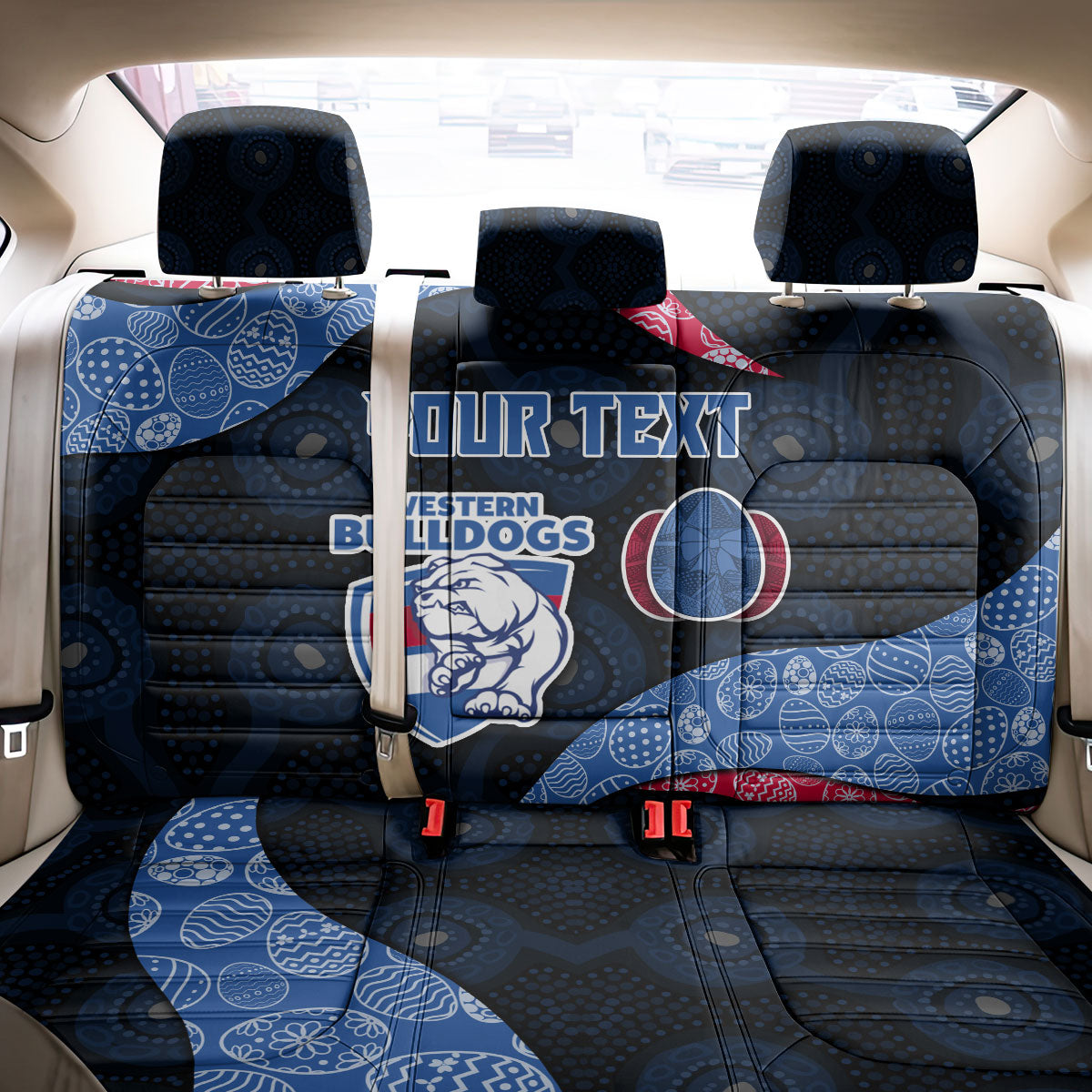 Personalized Western Bulldogs Football Back Car Seat Cover Easter Egg Pattern Red Blue Tribal Dot Art Style