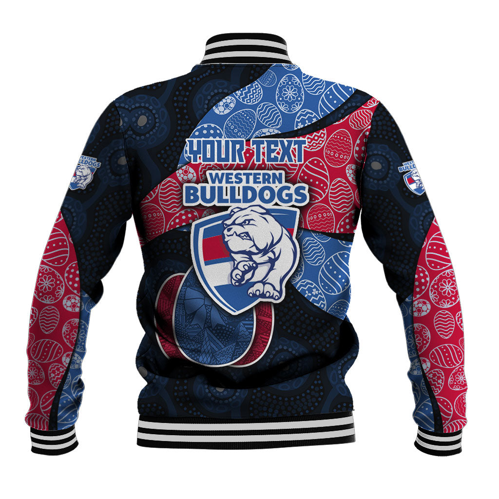Personalized Western Bulldogs Football Baseball Jacket Easter Egg Pattern Red Blue Tribal Dot Art Style
