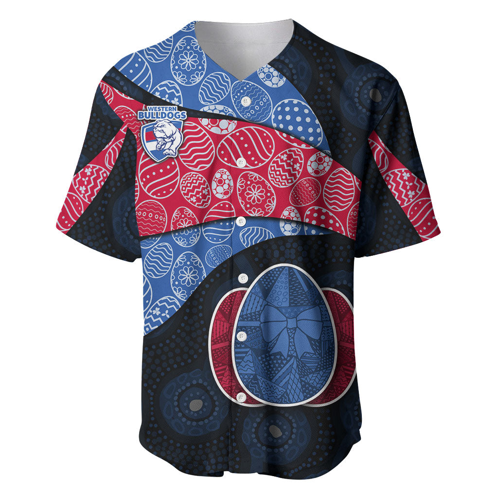 Personalized Western Bulldogs Football Baseball Jersey Easter Egg Pattern Red Blue Tribal Dot Art Style