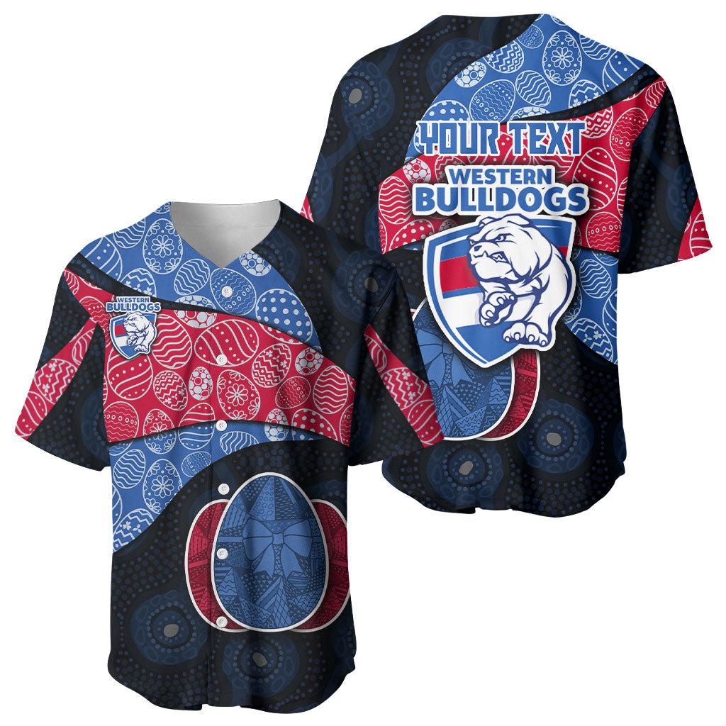 Personalized Western Bulldogs Football Baseball Jersey Easter Egg Pattern Red Blue Tribal Dot Art Style