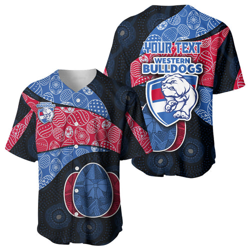 Personalized Western Bulldogs Football Baseball Jersey Easter Egg Pattern Red Blue Tribal Dot Art Style