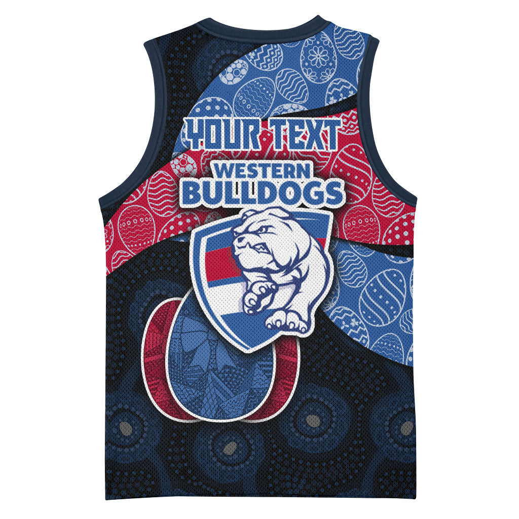 Personalized Western Bulldogs Football Basketball Jersey Easter Egg Pattern Red Blue Tribal Dot Art Style