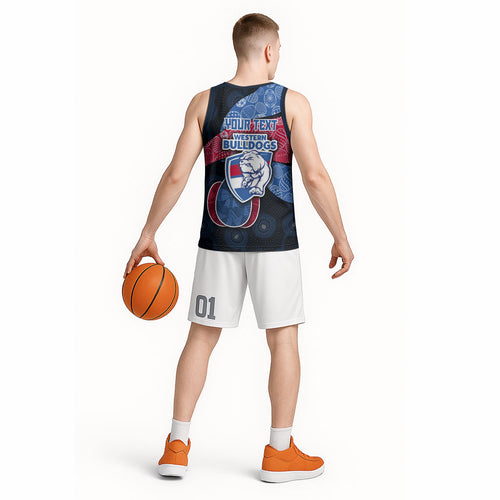 Personalized Western Bulldogs Football Basketball Jersey Easter Egg Pattern Red Blue Tribal Dot Art Style