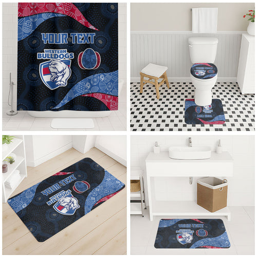 Personalized Western Bulldogs Football Bathroom Set Easter Egg Pattern Red Blue Tribal Dot Art Style