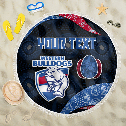 Personalized Western Bulldogs Football Beach Blanket Easter Egg Pattern Red Blue Tribal Dot Art Style