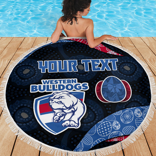 Personalized Western Bulldogs Football Beach Blanket Easter Egg Pattern Red Blue Tribal Dot Art Style