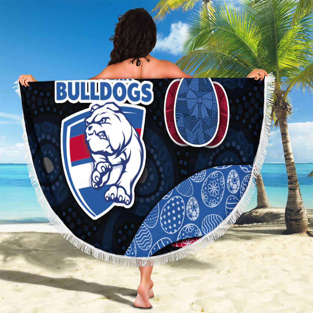 Personalized Western Bulldogs Football Beach Blanket Easter Egg Pattern Red Blue Tribal Dot Art Style
