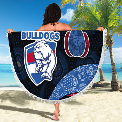 Personalized Western Bulldogs Football Beach Blanket Easter Egg Pattern Red Blue Tribal Dot Art Style