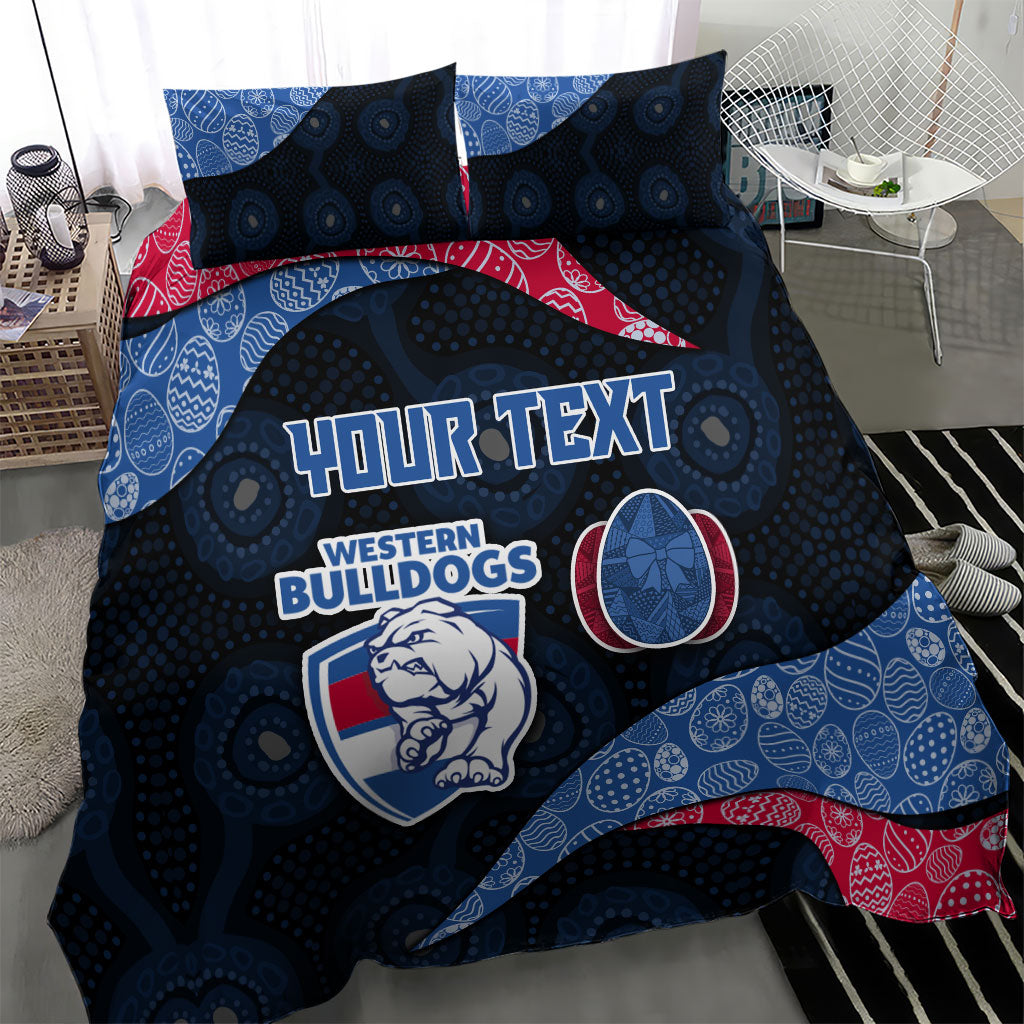 Personalized Western Bulldogs Football Bedding Set Easter Egg Pattern Red Blue Tribal Dot Art Style
