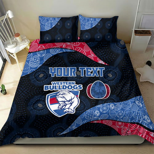 Personalized Western Bulldogs Football Bedding Set Easter Egg Pattern Red Blue Tribal Dot Art Style