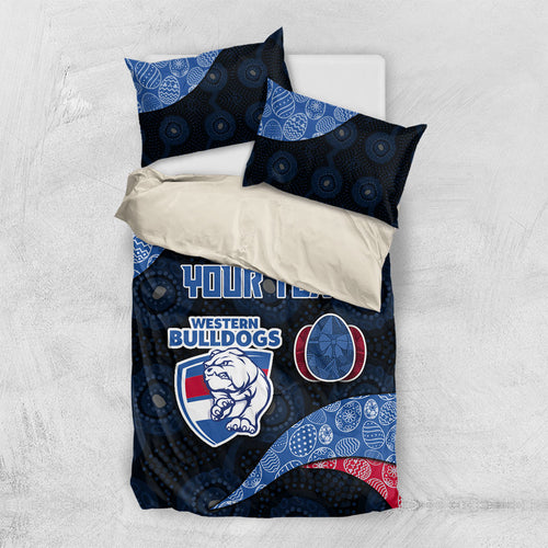 Personalized Western Bulldogs Football Bedding Set Easter Egg Pattern Red Blue Tribal Dot Art Style