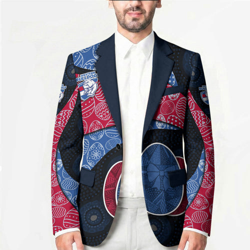 Personalized Western Bulldogs Football Blazer Easter Egg Pattern Red Blue Tribal Dot Art Style