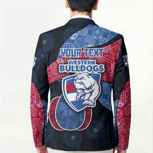 Personalized Western Bulldogs Football Blazer Easter Egg Pattern Red Blue Tribal Dot Art Style