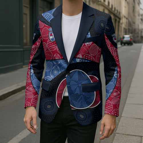 Personalized Western Bulldogs Football Blazer Easter Egg Pattern Red Blue Tribal Dot Art Style
