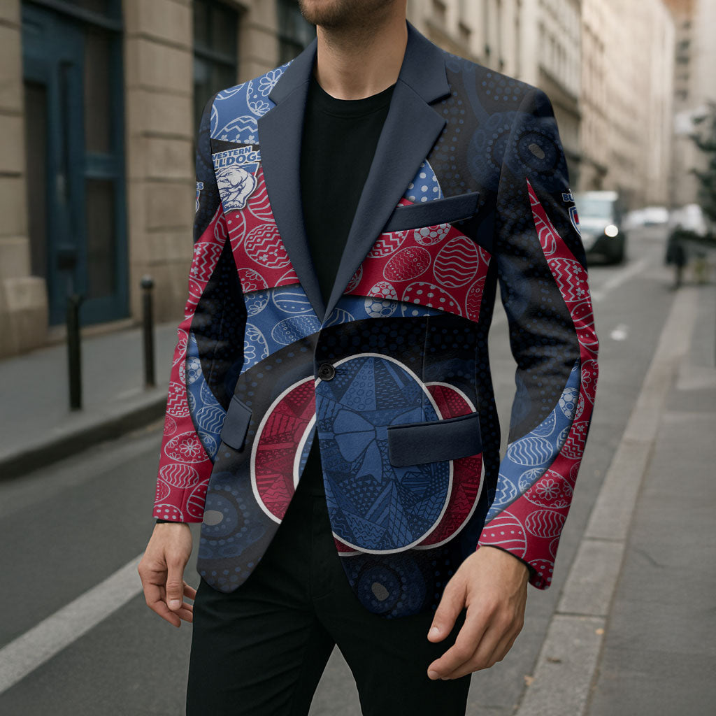 Personalized Western Bulldogs Football Blazer Easter Egg Pattern Red Blue Tribal Dot Art Style