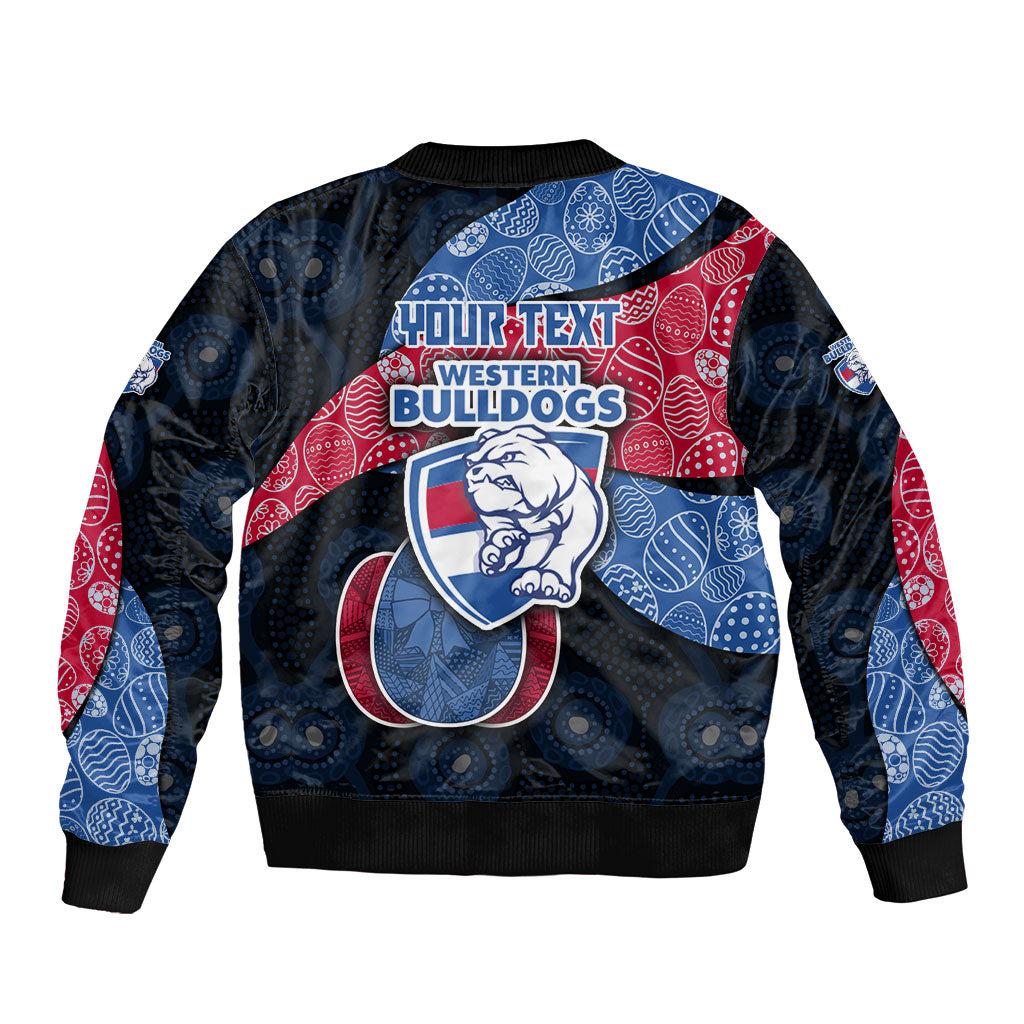 Personalized Western Bulldogs Football Bomber Jacket Easter Egg Pattern Red Blue Tribal Dot Art Style