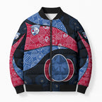 Personalized Western Bulldogs Football Bomber Puffer Jacket Easter Egg Pattern Red Blue Tribal Dot Art Style