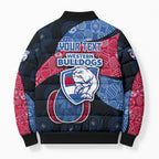 Personalized Western Bulldogs Football Bomber Puffer Jacket Easter Egg Pattern Red Blue Tribal Dot Art Style