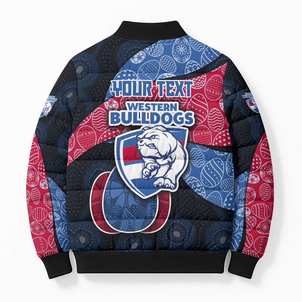 Personalized Western Bulldogs Football Bomber Puffer Jacket Easter Egg Pattern Red Blue Tribal Dot Art Style