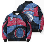 Personalized Western Bulldogs Football Bomber Puffer Jacket Easter Egg Pattern Red Blue Tribal Dot Art Style