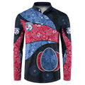 Personalized Western Bulldogs Football Button Sweatshirt Easter Egg Pattern Red Blue Tribal Dot Art Style