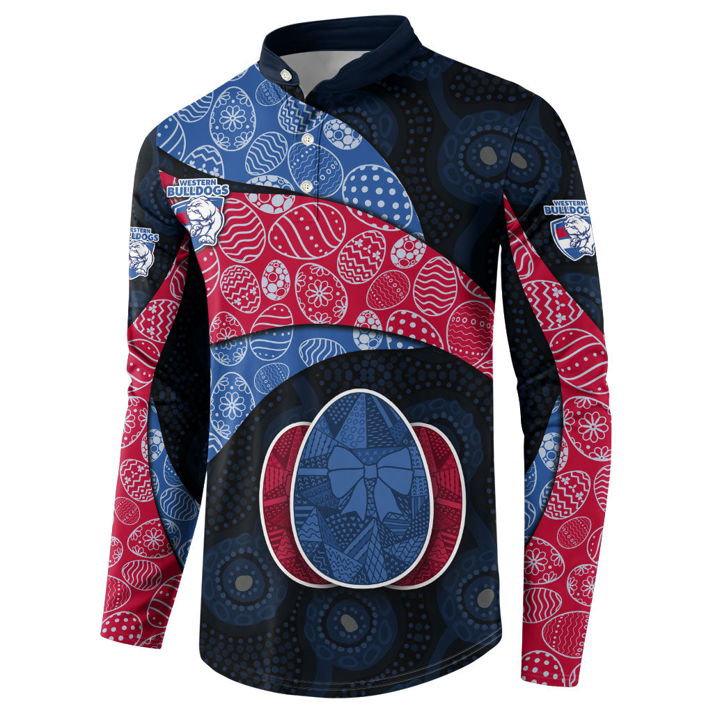 Personalized Western Bulldogs Football Button Sweatshirt Easter Egg Pattern Red Blue Tribal Dot Art Style