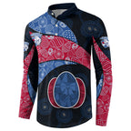 Personalized Western Bulldogs Football Button Sweatshirt Easter Egg Pattern Red Blue Tribal Dot Art Style